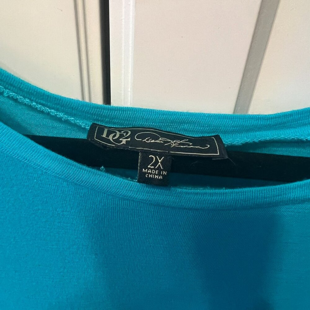 DG2 by‎ DIANE GILMAN Teal Green Embroidered Balloon-Sleeve Top Blouse Tee (2X) - Picture 4 of 14
